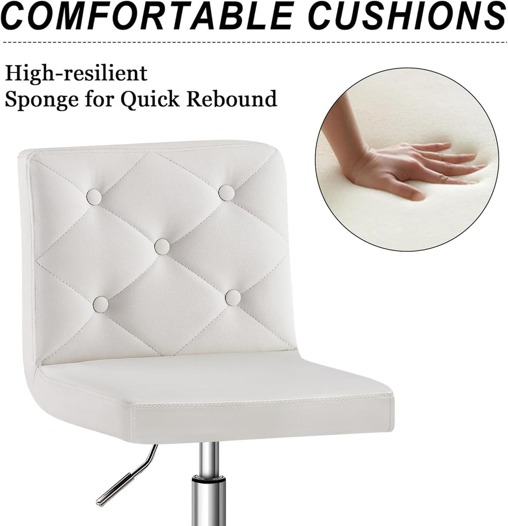 VECELO PU Leather Mid-Back Armless Vanity Chair Adjustable Height 360° Rolling Swivel for Home Office Work, White