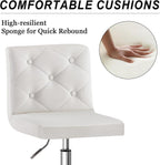 VECELO PU Leather Mid-Back Armless Vanity Chair Adjustable Height 360° Rolling Swivel for Home Office Work, White