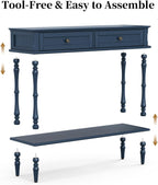 ARTPOWER Console Table for Entryway with 2 Drawers-Minimal Assembly,Blue Retro Entryway Table with Storage Cabinets and Open Shelf,Narrow Long Couch Table Behind Sofa for Living Room,Foyer,Hallway