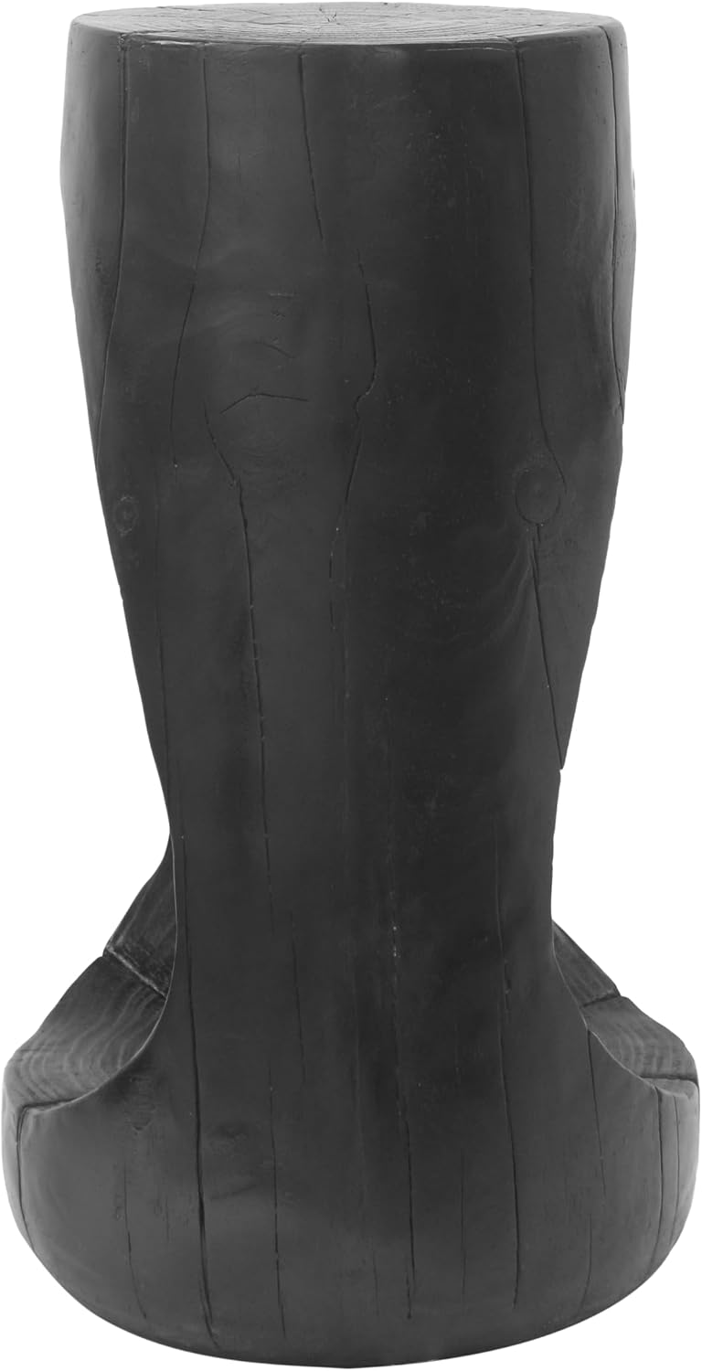 IRONORA Black Hollow Cutout Tree Stump Pedestal Side Table, Faux Wood Organic Sculpture Accent Stand, Tall Drum Display End Table for Living Room Entryway Hallway Wabi Sabi Decor