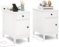 Giantex Night Stand Set 2 with Charging Station, Flip Top End Side Table w/USB Port & Outlets, Modern Bedside Table w/Storage Drawer, Cabinet, Magazine Rack, Narrow Wood Nightstand for Bedroom (White)