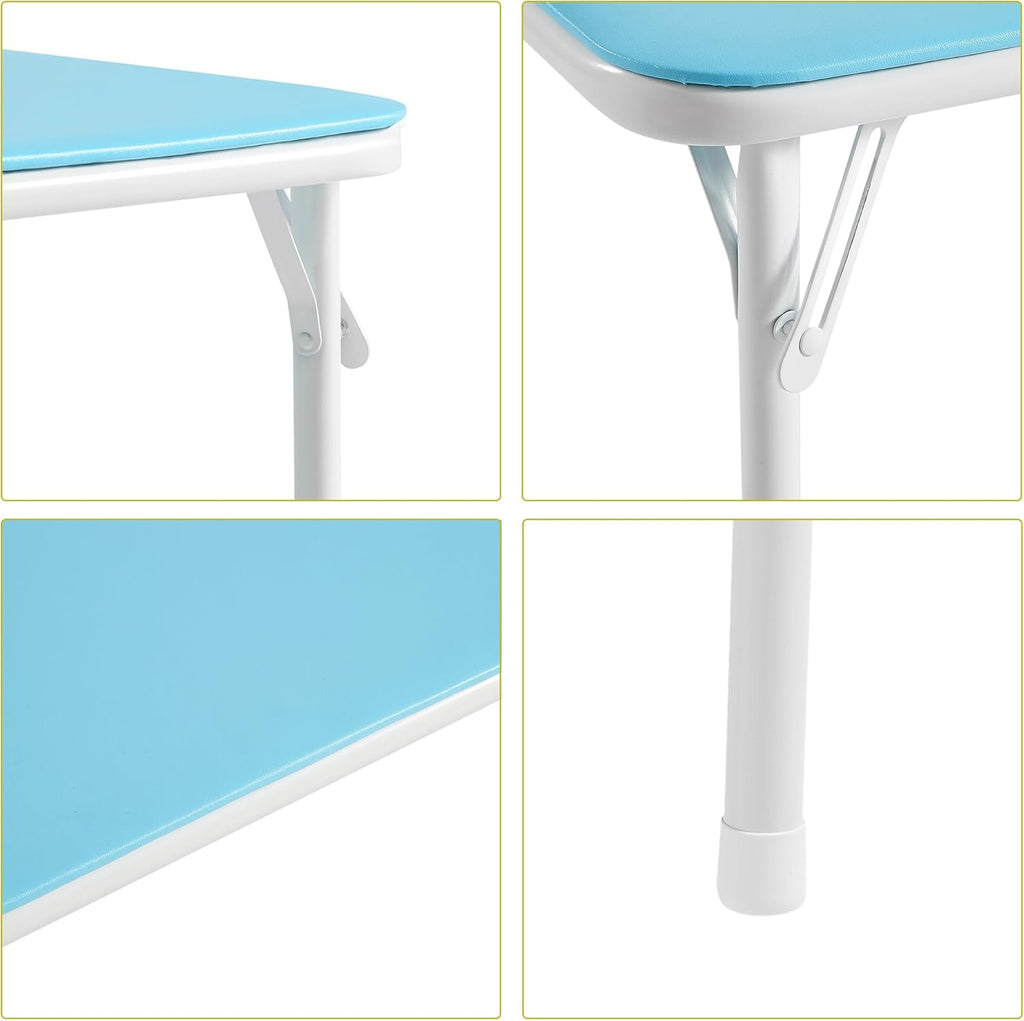 VECELO 24'' Kids Folding Activity Card Table, with Ultra Soft Padded Tabletop, 1 Piece, Blue & White