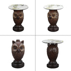 Owl Side Table, Round End Table with Faux Marble Top, Resin Owl Statue Base, Unique Animal Accent Table for Living Room, Bedroom, Nursery, Rustic Brown 22.83“ Tall 17.17" Height