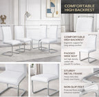 Dining Chairs Set 8, Armless White Kitchen Chairs,Waterproof Faux Leather Dinner Chairs with Upholstered Seat,Armless Side Chairs with Silver Metal Frame for Kitchen Dining Room