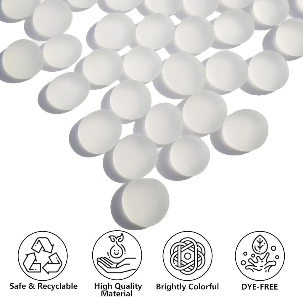 QYGL Sea Glass Gems - 0.9 Lb White Frosted Flat Glass Marbles, Flat Gems Decorative Stones for Vase Fillers, Aquarium Rocks, Floral Supplies, Table Scatter, Craft Mosaics, and DIY Ornaments