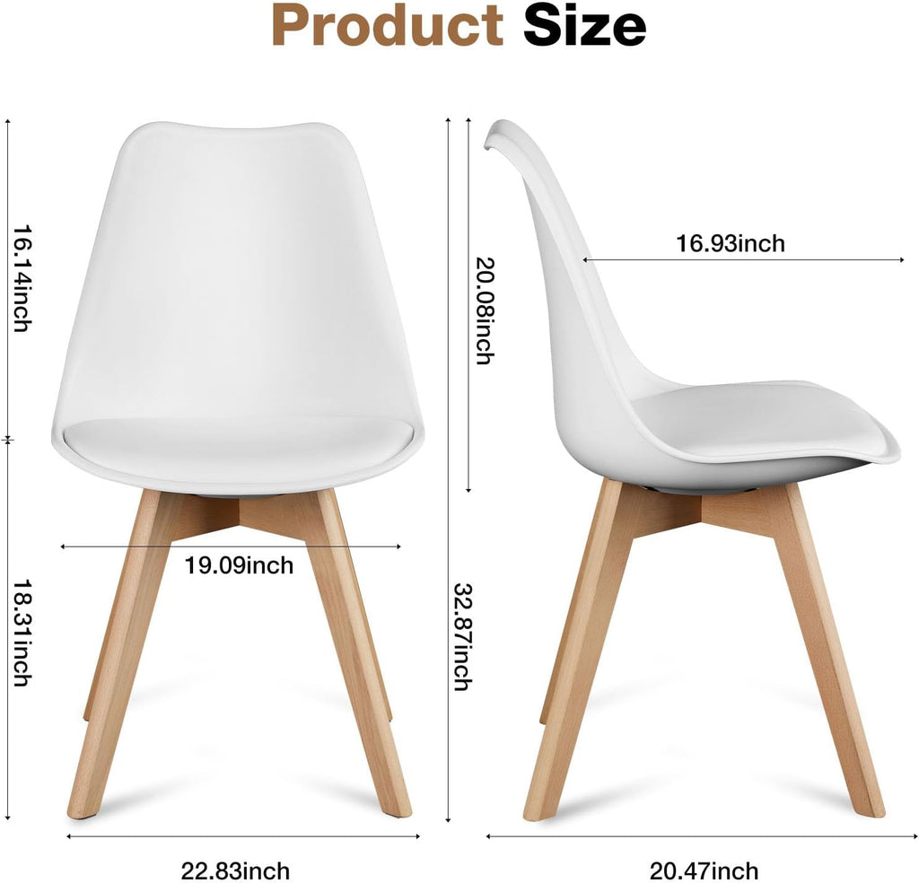 OLIXIS Dining Chairs Set of 4, PU Leather Upholstered Kitchen Chairs with Solid Wood Legs, Mid Century Modern Accent Chairs for Living Room, Bedroom, Patio, White