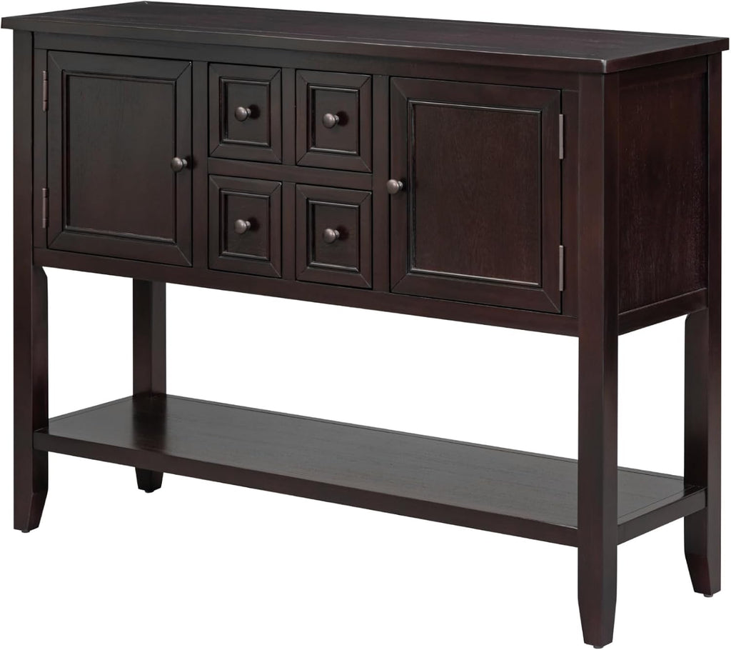 Knocbel Vintage Wood Console Table Buffet Sideboard with 4 Storage Drawers, 2 Cabinets & Bottom Shelf, Entryway Hallway Foyer Table Cupboard Coffee Bar Cabinet (Espresso 44.5")