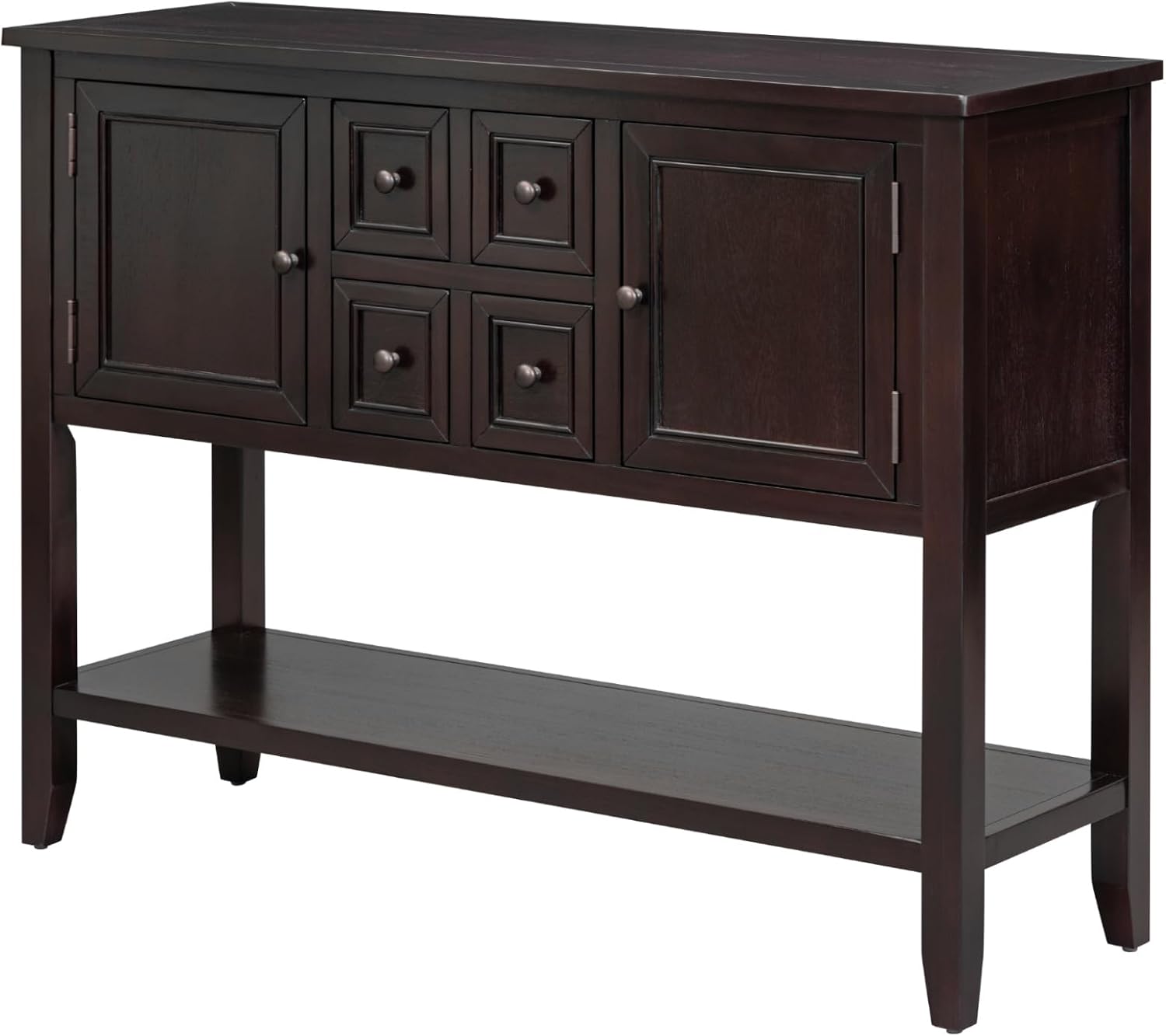Knocbel Vintage Wood Console Table Buffet Sideboard with 4 Storage Drawers, 2 Cabinets & Bottom Shelf, Entryway Hallway Foyer Table Cupboard Coffee Bar Cabinet (Espresso 44.5")