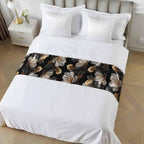 Magnolia Blossoms Bed Runner for King Size Bed, 102"x20" Retro White Floral Black Gold Leaf Branch Luxury Bed Runners & Scarves Decorative Bedding Scarf Protector Slipcover for Home Hotel