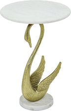 Swan Side Table with White Marble Top | Decorative Sculptural End Table | Aluminum Base | Gold Accent Table for Living Room | 16x16x23.75