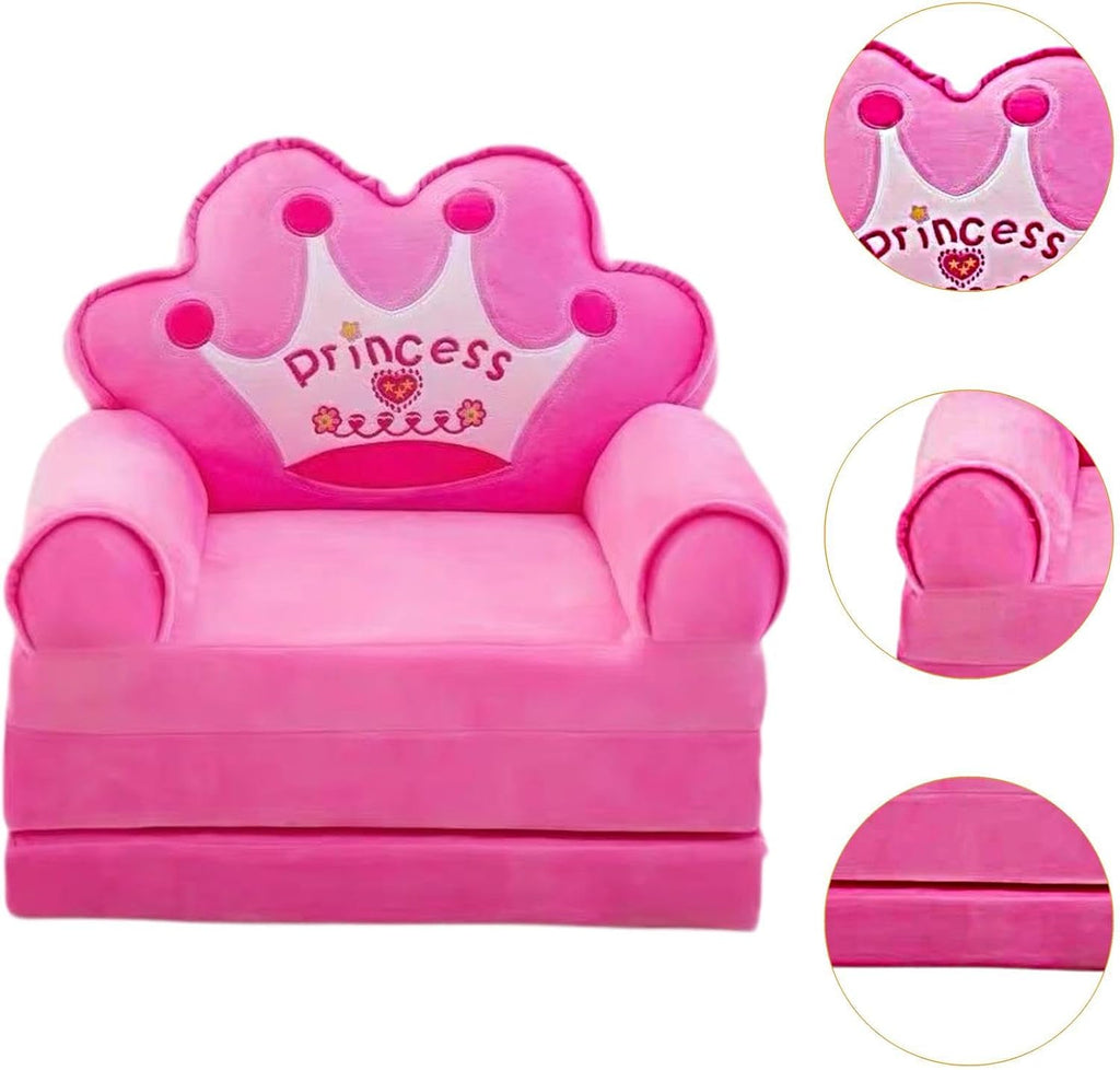 Foldable Sofa Toddler Chair Couch Convertible Kids Armchair Mini Bed with Comfortable Velvet Latex Filling Suitable for Children's Room Nursery K, Pink