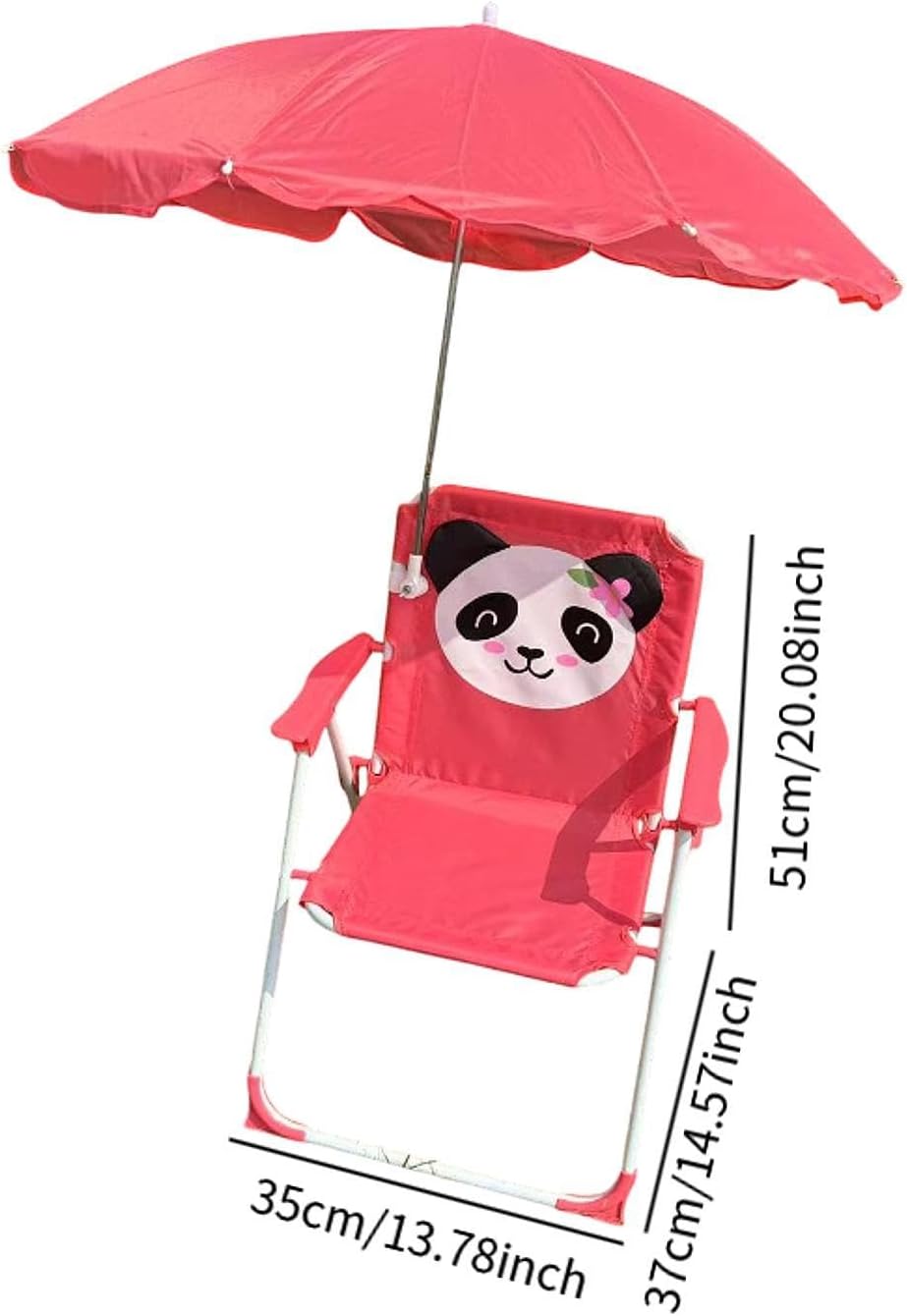 harayaa Child Beach Chair Outdoor Foldable Recliner Kids Seat with Sun Protection Umbrella Oxford Cloth Steel Pipe Suitable for Baby Hiking Garden, Red