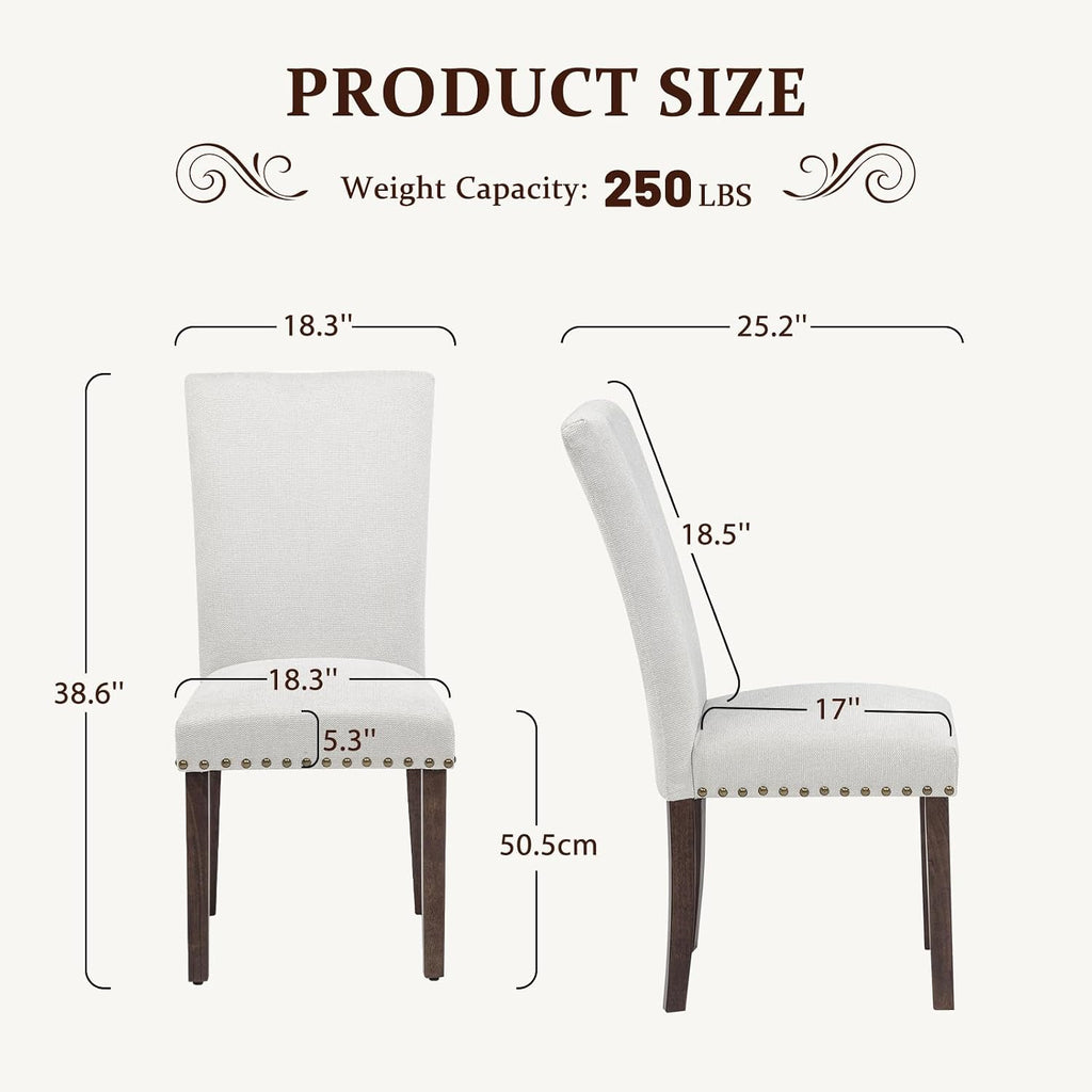 Furniliving Upholstered Dining Chairs Set of 2 - Line Fabric Modern Farmhouse Kitchen Chairs, High-Back Dining Room Chairs with Wooden Legs for Kitchen Dining Room Living Room, Beige