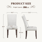 Furniliving Upholstered Dining Chairs Set of 2 - Line Fabric Modern Farmhouse Kitchen Chairs, High-Back Dining Room Chairs with Wooden Legs for Kitchen Dining Room Living Room, Beige