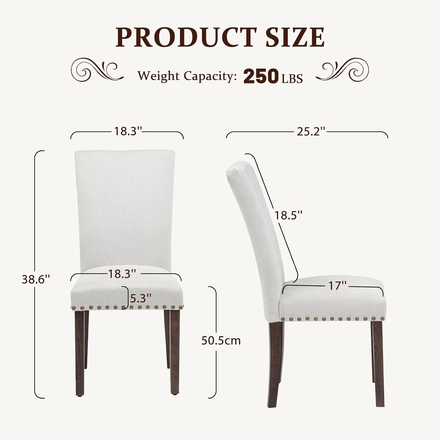 Furniliving Upholstered Dining Chairs Set of 2 - Line Fabric Modern Farmhouse Kitchen Chairs, High-Back Dining Room Chairs with Wooden Legs for Kitchen Dining Room Living Room, Beige