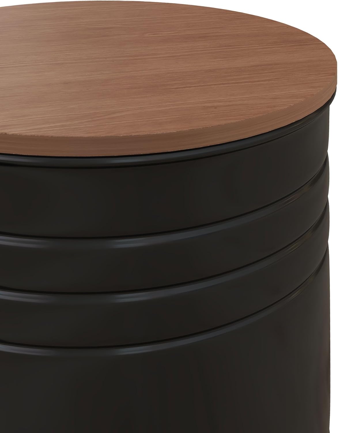 HOMCOM Nesting End Table Set of 2, Round Storage Ottoman Stool with Removable Wood Lid, Metal Frame & Hidden Space, Farmhouse Side Table for Living Room, Black