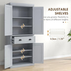 Pantry Storage Cabinet, 72" Traditional Freestanding Cabinet with 4 Doors and 3 Adjustable Shelves, Kitchen Large Central Drawer