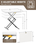 FanttikOutdoor 28 inch Small Folding Table, One-Hand Height Adjustment, 3 Heights, Lowering Lever, Instalift, Portable Side Table for Tv Tray, Dining, Kitchen, No Assembly, Granite White Zeta X1 Apex