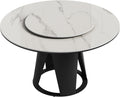 Montary 59" Modern Round Dining Table, Turntable Faux Marble Kitchen Table with Lazy Susan, Sintered Stone Tabletop Dining Room Table for 6-8 Person, with Black Metal Exquisite Pedestal
