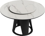 Montary 59" Modern Round Dining Table, Turntable Faux Marble Kitchen Table with Lazy Susan, Sintered Stone Tabletop Dining Room Table for 6-8 Person, with Black Metal Exquisite Pedestal