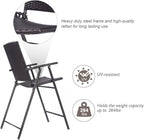 Tangkula 4 Piece Folding Patio Bar Chairs, Lightweight Portable Foldable Space Saving Wicker Bar Stools with Armrest & Footrest, for Lawn Patio Beach Garden Deck
