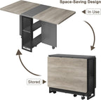 CABIHOME 50" Space Saving Folding Dining Table with 2 Tier Storage-Extendable Drop Leaf Farmhouse Kitchen Dining Room Tables Set for 4, Collapsible Expandable Rectangle, Grey