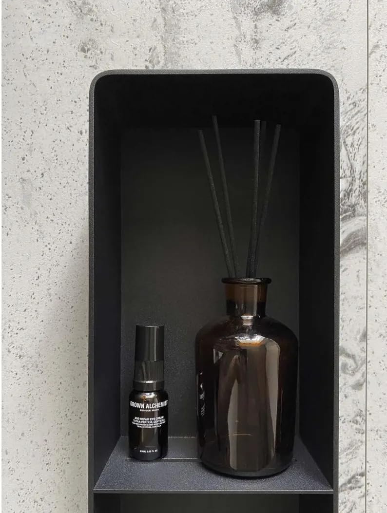 Modern Black Wall Mounted Storage Shelf, 2-Tier Floating Shelf for Bathroom Bedroom Living Room, Decorative Organizer for Toiletries Candles Small Plants, Space-Saving Wall Shelf