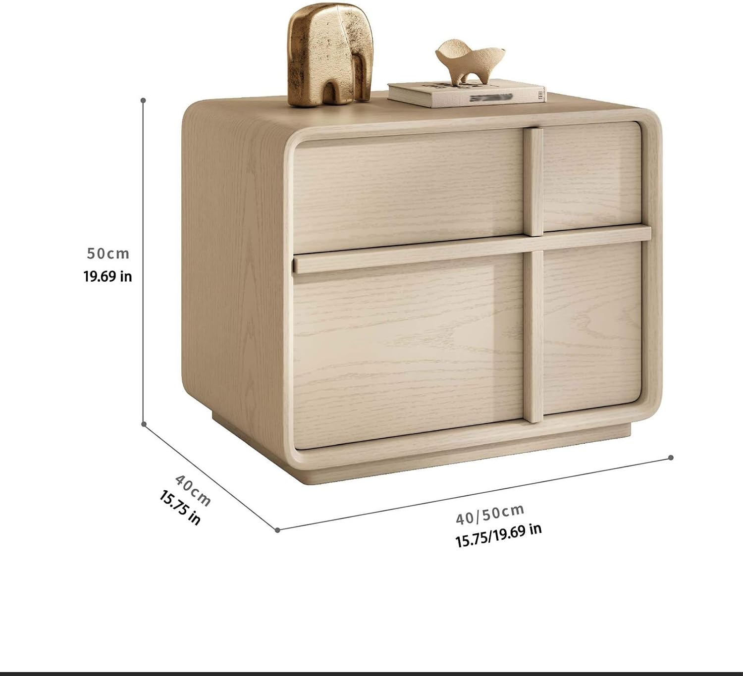 Nightstand with 2 Storage Drawer, Wooden Bed End Side Table Cabinet, Small Dresser, Bedside Furniture, Leather Finish, for Bedroom/Living Room(Brown,50x40x50cm)