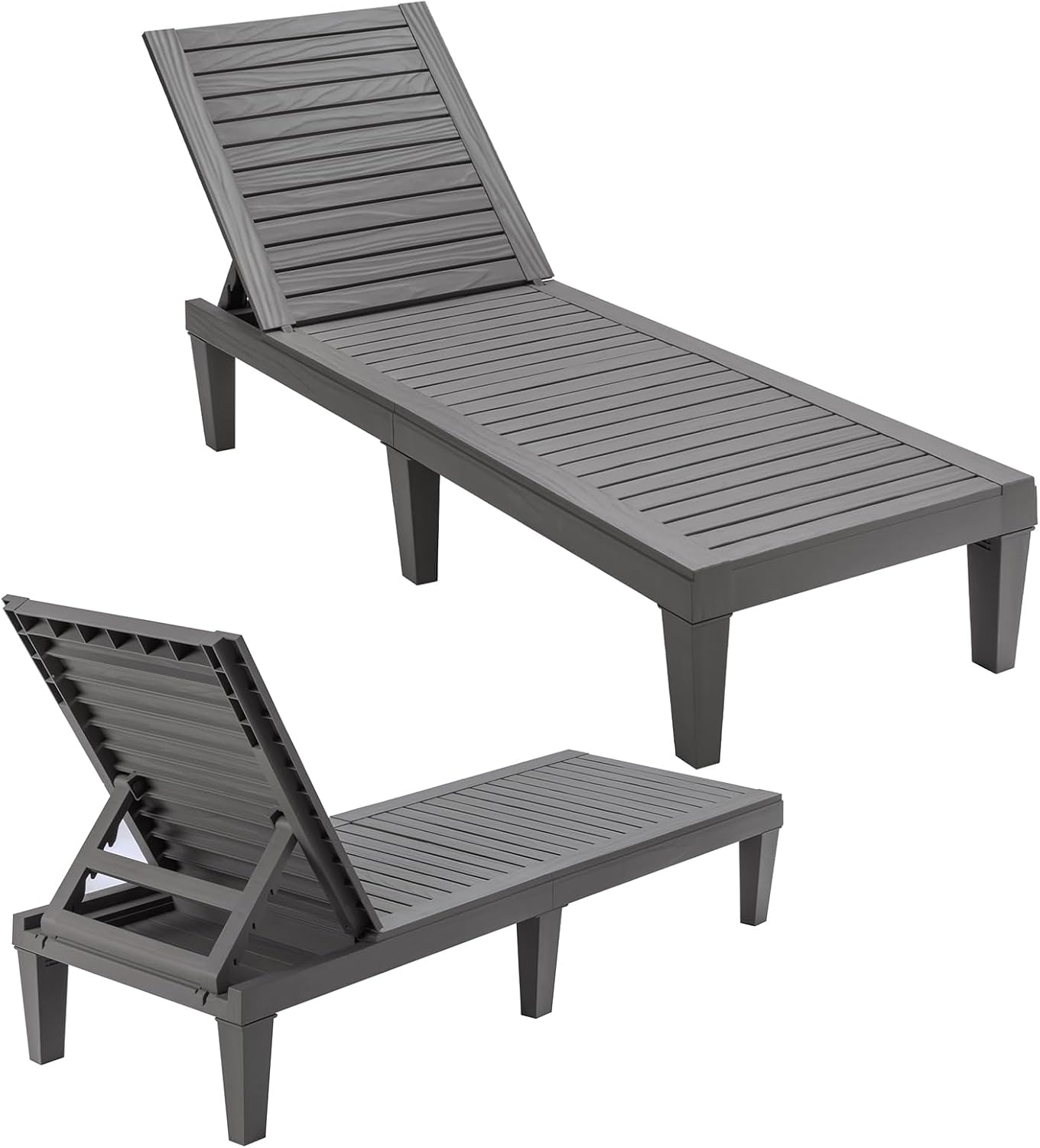 Giantex Lounge Chair, Outdoor Sun Tanning Chair with 5-Position Adjustable Backrest, Lightweight Design, Weather-Proof and Rust-Resistant, Pool Lounger for Patio, Beach, Balcony, Poolside (2, Gray)
