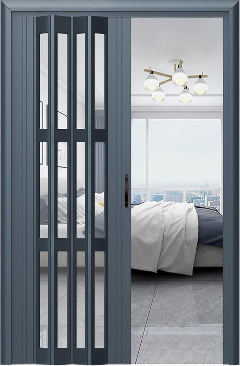 Interior Sliding Barn Door, Accordion Folding, Single/Double Bedroom Divider for RV Mobile Home, -1 80x80in(203.2x203.2cm)
