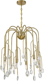 Savoy House 1-6686-6-127 Anholt Art Deco-Inspired Modern Vintage Clear Crystal Drop Chandelier, 6-Light 360 Total Watts, 28" H x 23" W, Noble Brass