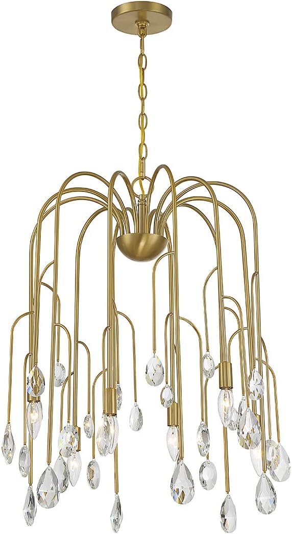 Savoy House 1-6686-6-127 Anholt Art Deco-Inspired Modern Vintage Clear Crystal Drop Chandelier, 6-Light 360 Total Watts, 28" H x 23" W, Noble Brass