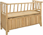 Bamboo Garden Storage Bench 110x47x80 cm, Outdoor Storage Bench with Hidden Compartment, Natural Finish Post Leg Design for Patio