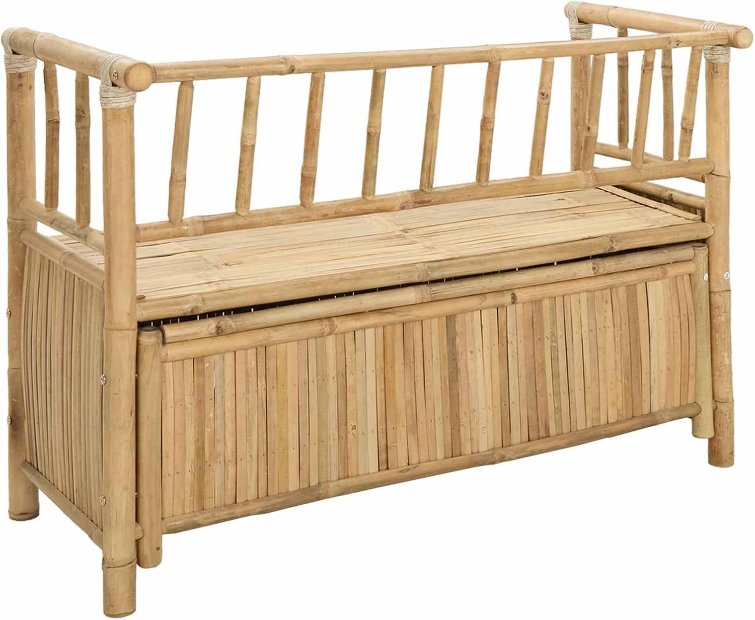 Garden Storage Bench, 43" Bamboo Outdoor Bench with Hidden Storage Compartment, Modern Rectangular Deck Box Seating for Patio, Backyard and Sunroom, Natural Wood Finish