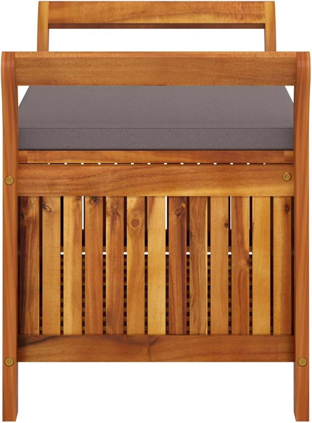 Gecheer Garden Storage Bench with Cushion – 91 cm Solid Acacia Wood Outdoor Bench with Ample Storage Space and Dark Grey Foam Cushion
