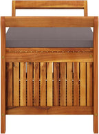 Gecheer Garden Storage Bench with Cushion – 91 cm Solid Acacia Wood Outdoor Bench with Ample Storage Space and Dark Grey Foam Cushion