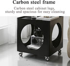 Rolling Side Table with Storage, Metal Frame Square Coffee Table, Mobile Nightstand with Glass Top, Minimalist End Table for Bedroom, Living Room(White)