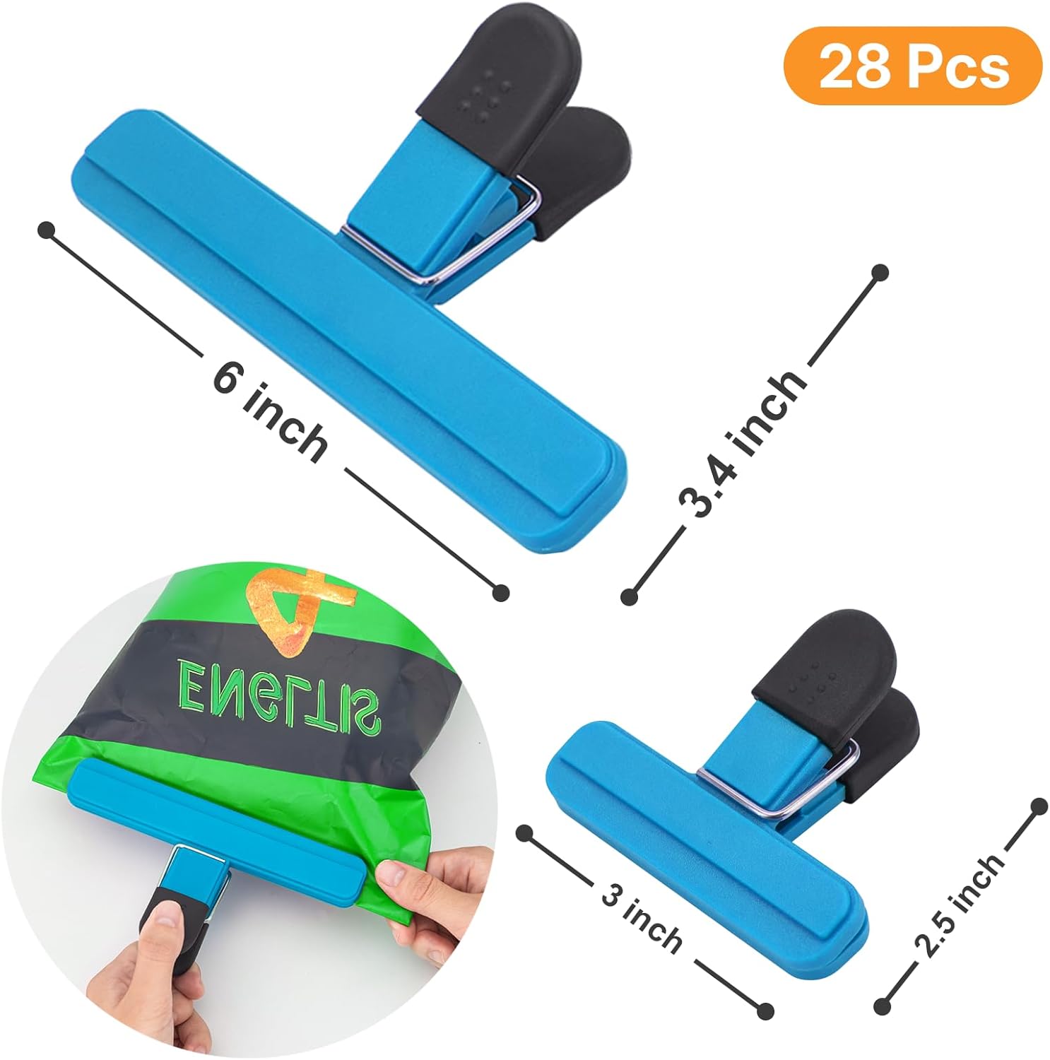 28 Pcs Chip Bag Clips, Bag Clips for Food Storage, Snack Clip for Other Food Bags, Heavy Duty Sealing Clip for Home, Office and More