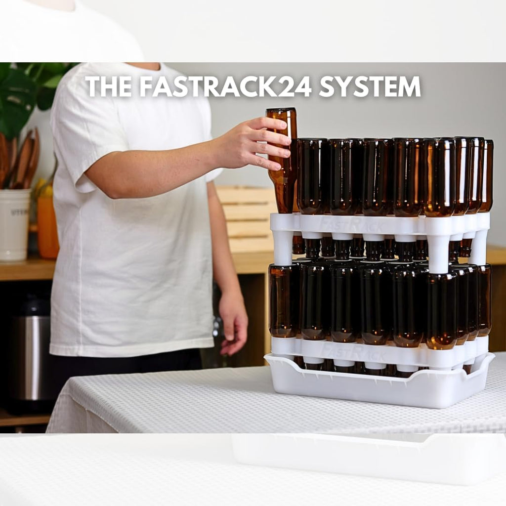 FASTFERMENT - 24-Bottle Drying Rack & Tray| Bottle Drying Tree Alternative | Dry & Store your Wine or Bomber/Belgian Bottles | Stackable | White | Dishwasher Safe | Home Brewing Supplies