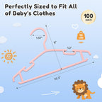 Baby Hangers 100 Pack Non-Slip Kids Plastic Hangers for Closet, Space Saving Toddler Hanger for Infant Clothing, Childrens Hanger Pink