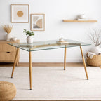 Mid-Century Modern Dining Table, 51.1" Rectangular Tempered Glass Kitchen Table with Wood Grain Metal Legs, Space-Saving Clear Desk for Dining Room & Home Office (Table Only)