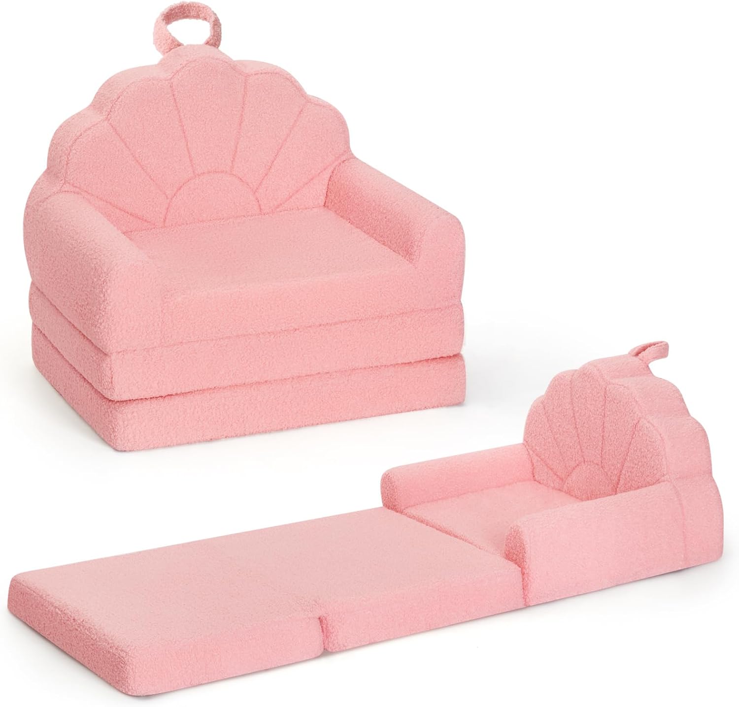 Airpanda Kids Chair and Couch, 2-in-1 Foldable Kids Sofa Chair, Convertible Soft Couch for Reading, Playtime and Relaxing, Removable Washable Cover, Pink
