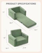 Kids Chair and Couch, 2-in-1 Fold-Out Kids Sofa, Soft Convertible Seating, Comfy Kids Chair for Boys and Girls,Green