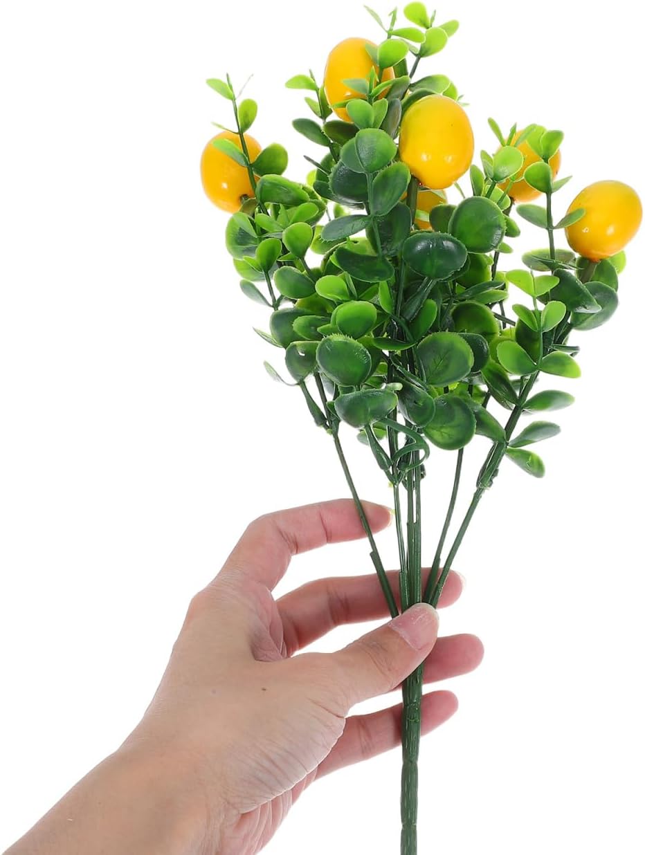 Cabilock 8pack Fake Lemon Branches Artificial Yellow Faux Lemons Decorations Eucalyptus Leaf Stems Tables Centerpiece for Kitchen Stem Fruits for Home Spring Summer Party Decor