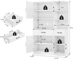 BOTLOG 67" Kitchen Pantry Cabinet, Modern Kitchen Hutch with 5 Doors and 2 Drawers, 3-Tier External Shelf, Large Pantry Storage Cabinet with Microwave Stand for Dining Room (White)