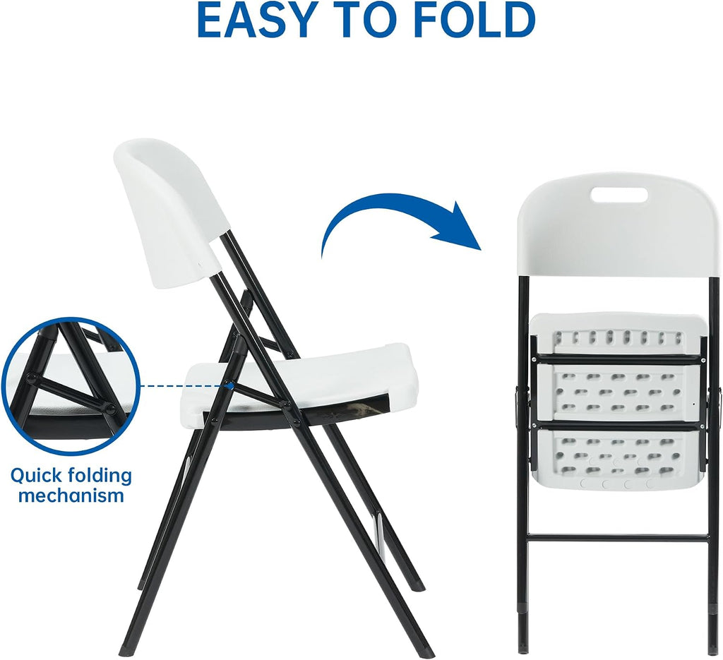 80 Pack Thicker 800 LBS White Folding Chairs, Commercial Grade Folding Chair, Foldable Chairs for Events