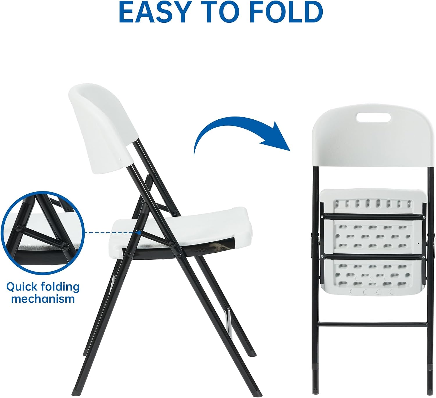 80 Pack Thicker 800 LBS White Folding Chairs, Commercial Grade Folding Chair, Foldable Chairs for Events