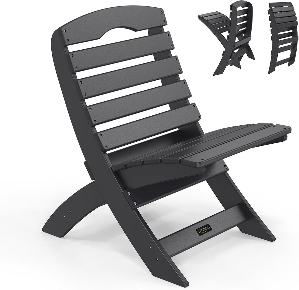 VINGLI Portable Adirondack Chairs, Folding Plastic Adirondack Chair for All Weathers, Outdoor Fire Pit Chairs for Patio Poolside Porch Beach, Capacity 350 LBS, Black