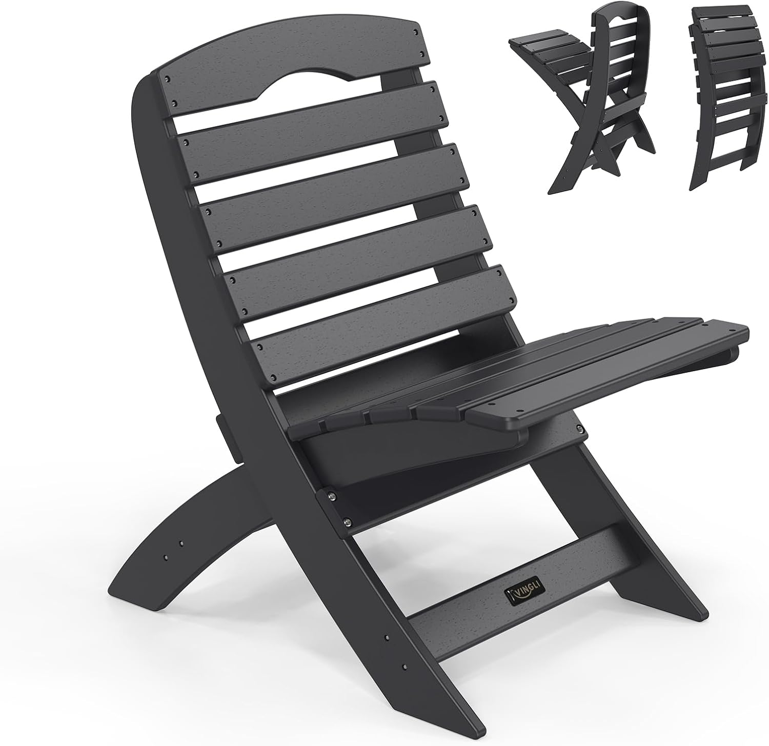 VINGLI Portable Adirondack Chairs, Folding Plastic Adirondack Chair for All Weathers, Outdoor Fire Pit Chairs for Patio Poolside Porch Beach, Capacity 350 LBS, Black