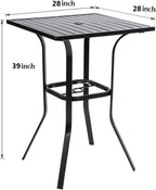 Patio Bar Table, Outdoor Bar Height Bistro Table with Umbrella Hole, Metal Frame and Slat Design (Black)